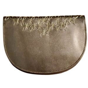 Anthropologie Bronze Gold‎ Embroidered Leather Metallic Wallet Clutch